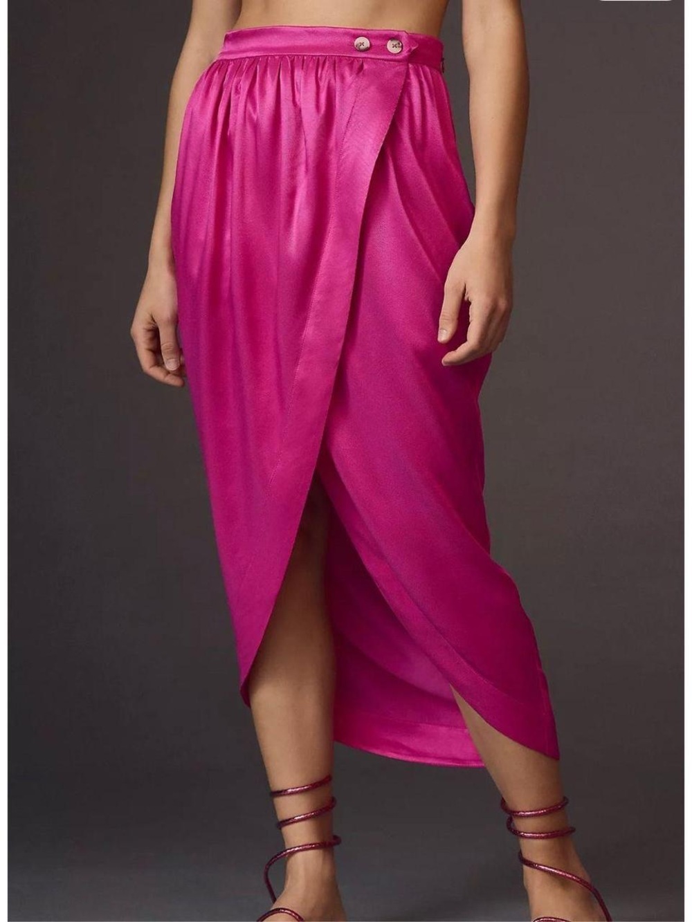 Anthropologie Hot Pink Wrap Midi Skirt